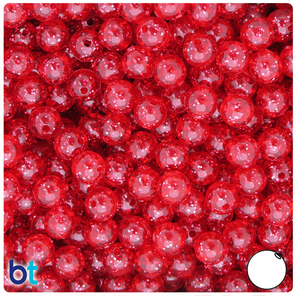 BeadTin Ruby Sparkle 8mm Round Plastic Craft Beads (300pcs)