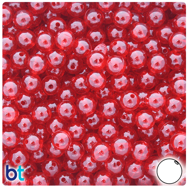 BeadTin Dark Ruby Transparent 8mm Round Plastic Craft Beads (300pcs)