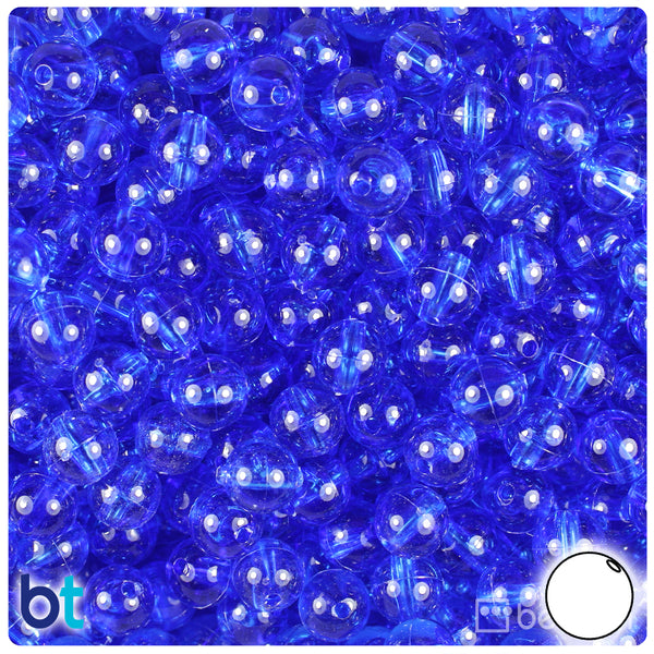 BeadTin Dark Sapphire Transparent 8mm Round Plastic Craft Beads (300pcs)