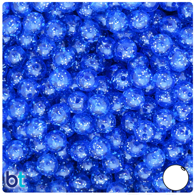 BeadTin Dark Sapphire Sparkle 8mm Round Plastic Craft Beads (300pcs)