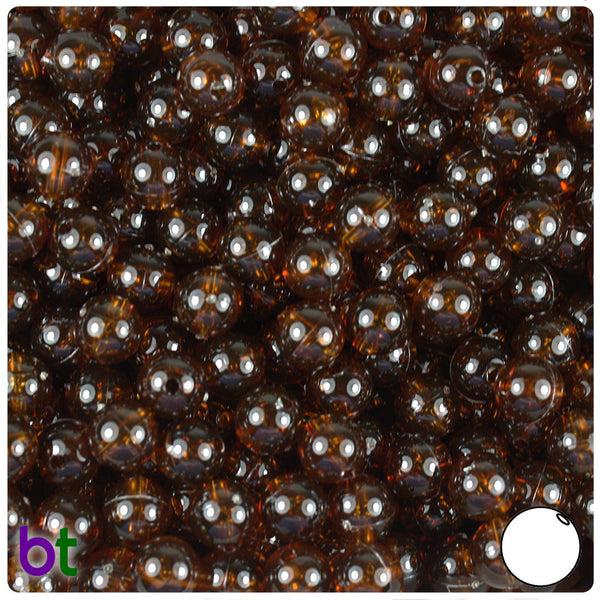 BeadTin Root Beer Transparent 8mm Round Plastic Craft Beads (300pcs)