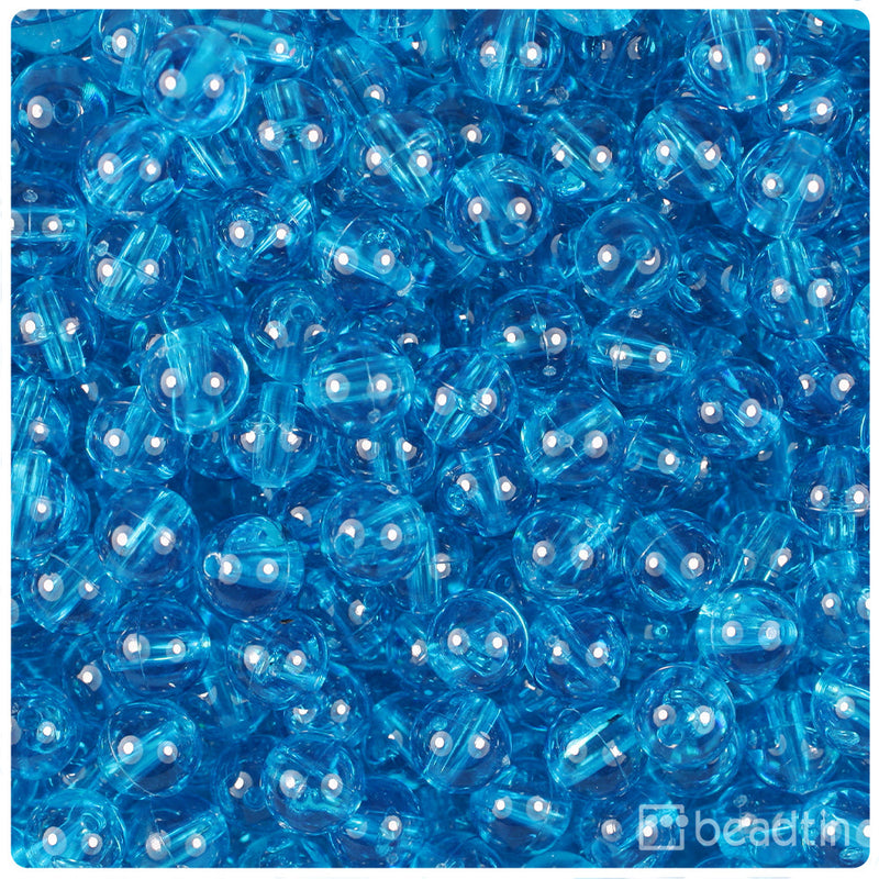 BeadTin Turquoise Transparent 8mm Round Plastic Craft Beads (300pcs)