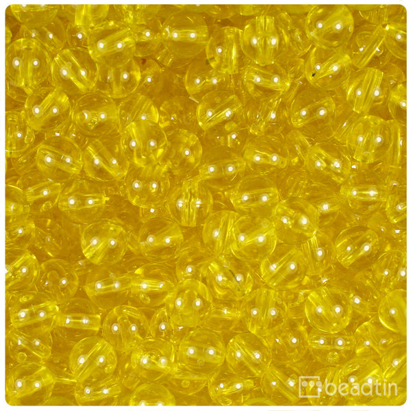 BeadTin Yellow Transparent 8mm Round Plastic Craft Beads (300pcs)