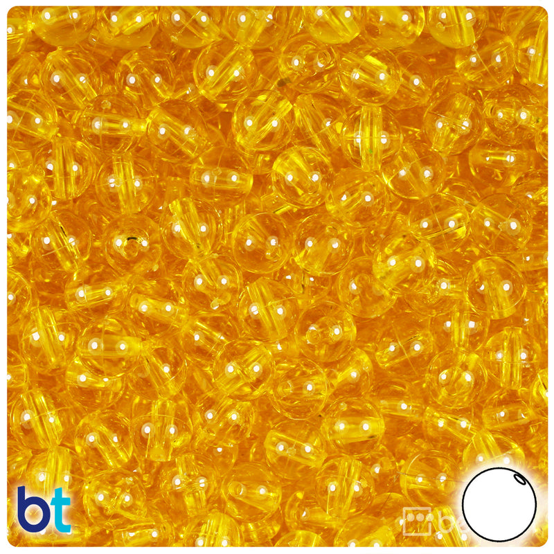 BeadTin Dark Yellow Transparent 8mm Round Plastic Craft Beads (300pcs)