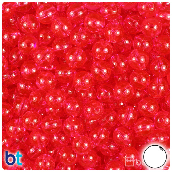 BeadTin Hot Pink Transparent 8mm Round Plastic Craft Beads (300pcs)