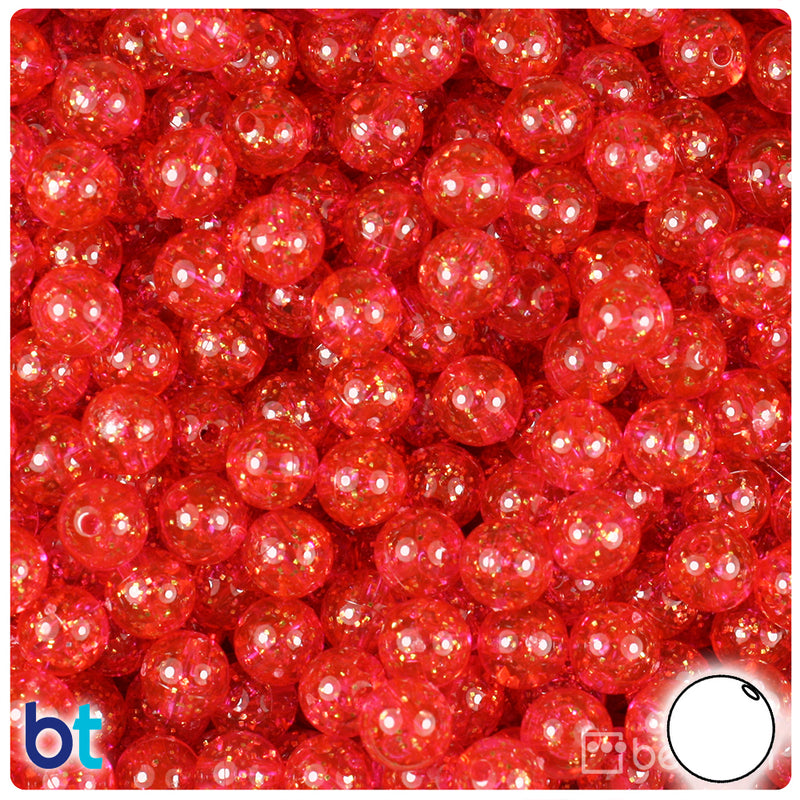 BeadTin Hot Pink Gold Sparkle 8mm Round Plastic Craft Beads (300pcs)