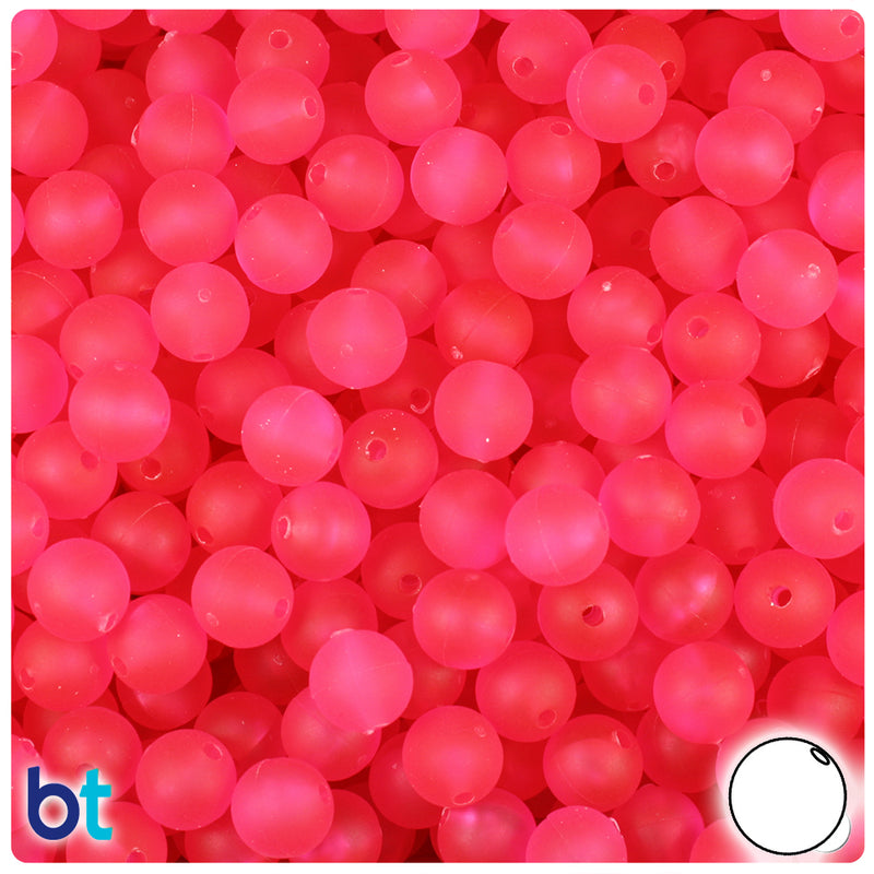 BeadTin Hot Pink Frosted 8mm Round Plastic Craft Beads (300pcs)