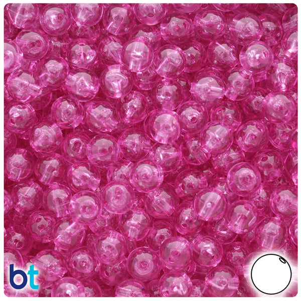 BeadTin Light Fuchsia Transparent 8mm Round Plastic Craft Beads (300pcs)