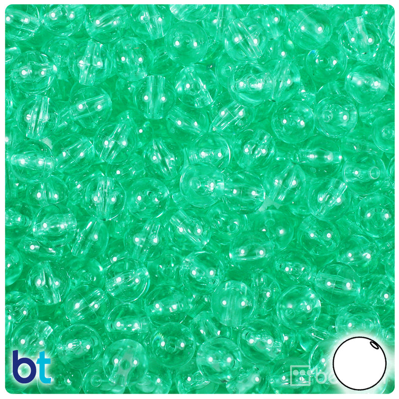 BeadTin Green Aqua Transparent 8mm Round Plastic Craft Beads (300pcs)