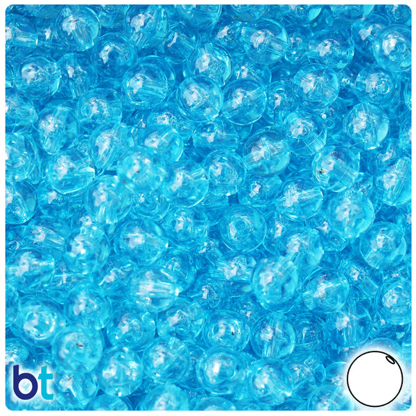 BeadTin Light Turquoise Transparent 8mm Round Plastic Craft Beads (300pcs)