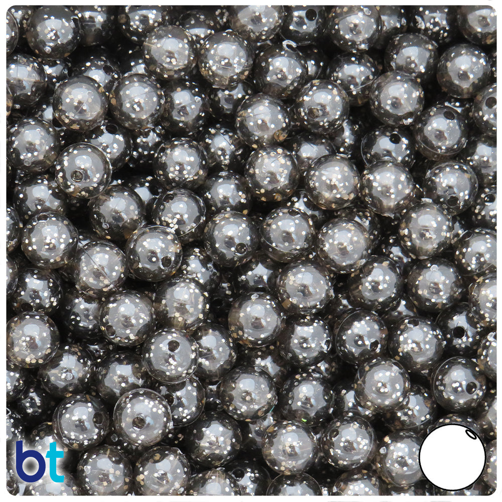 BeadTin Jet Sparkle 8mm Round Plastic Craft Beads (300pcs)
