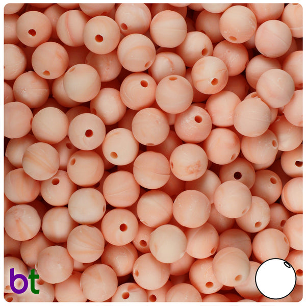 BeadTin Peach Swirl Matte 8mm Round Plastic Craft Beads (300pcs)