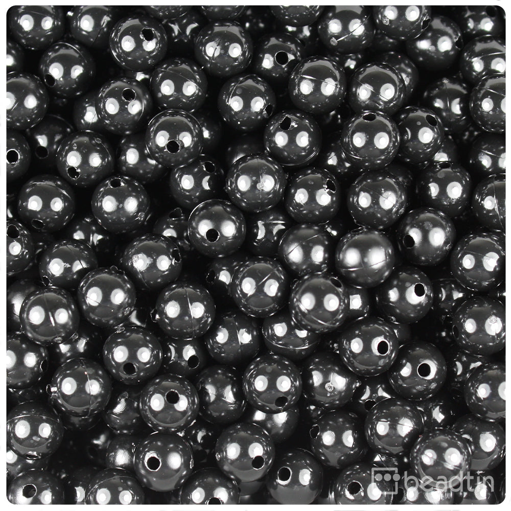 BeadTin Black Opaque 8mm Round Plastic Craft Beads (300pcs)