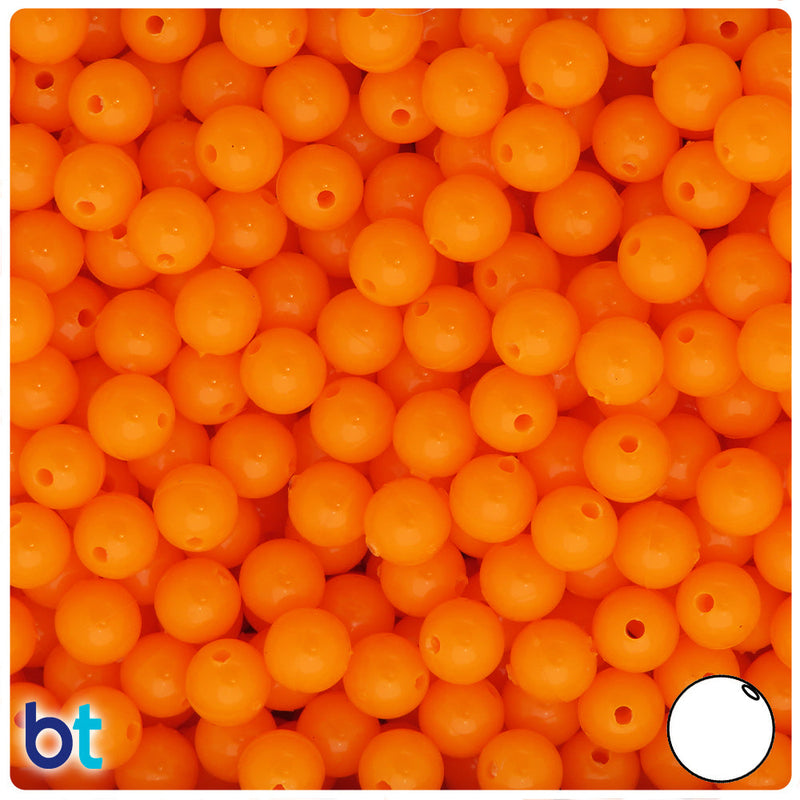 BeadTin Orange Opaque 8mm Round Plastic Craft Beads (300pcs)