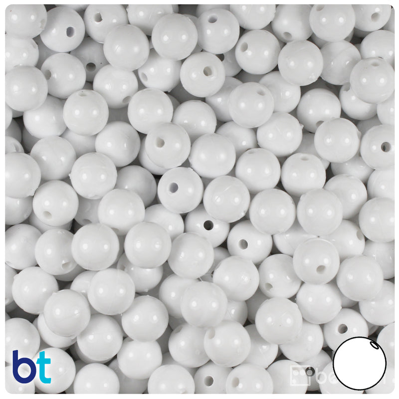 BeadTin White Opaque 8mm Round Plastic Craft Beads (300pcs)