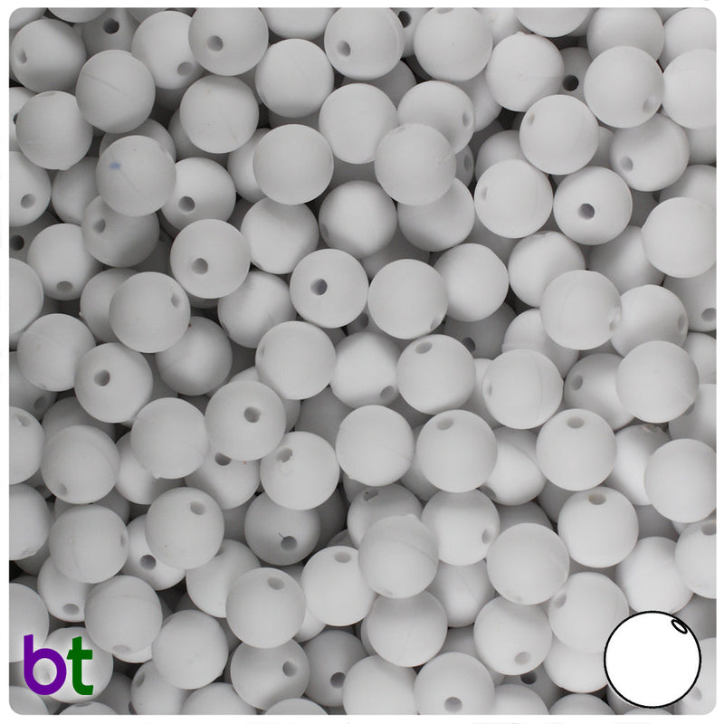 BeadTin White Matte 8mm Round Plastic Craft Beads (300pcs)