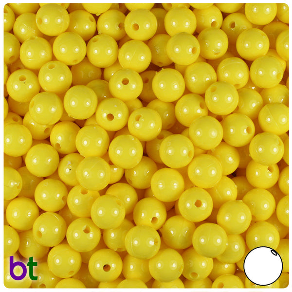 BeadTin Yellow Opaque 8mm Round Plastic Craft Beads (300pcs)