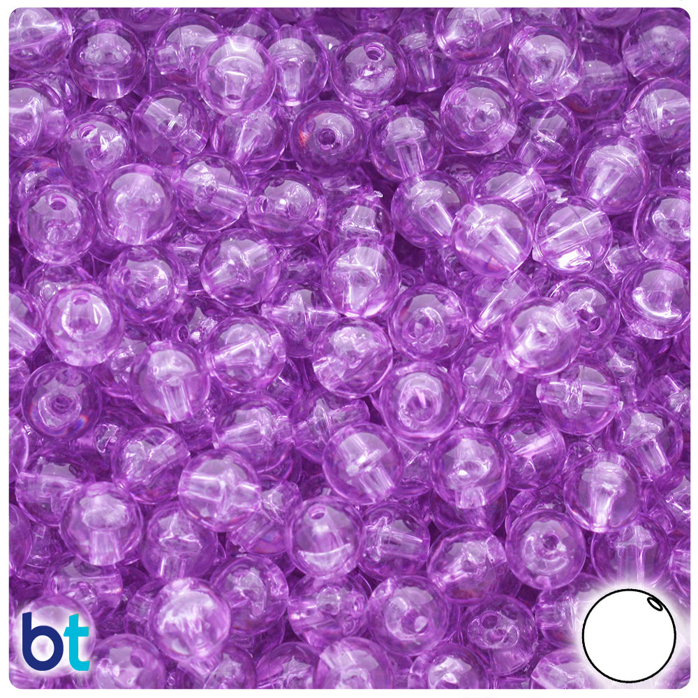 BeadTin Light Amethyst Transparent 8mm Round Plastic Craft Beads (300pcs)