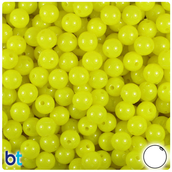 BeadTin Lemon Neon Bright 8mm Round Plastic Craft Beads (300pcs)