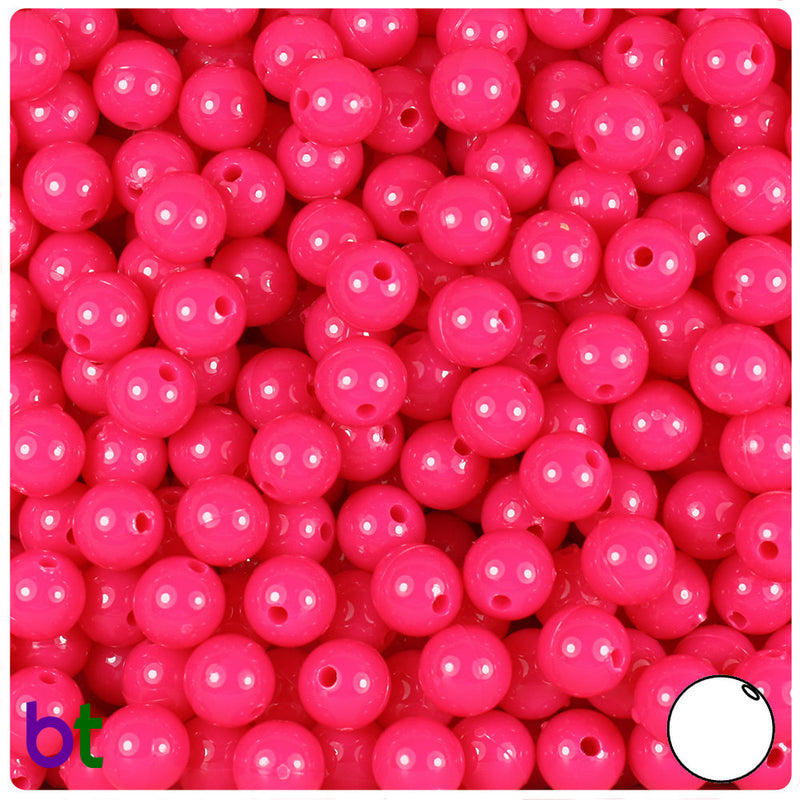 BeadTin Magenta Neon Bright 8mm Round Plastic Craft Beads (300pcs)