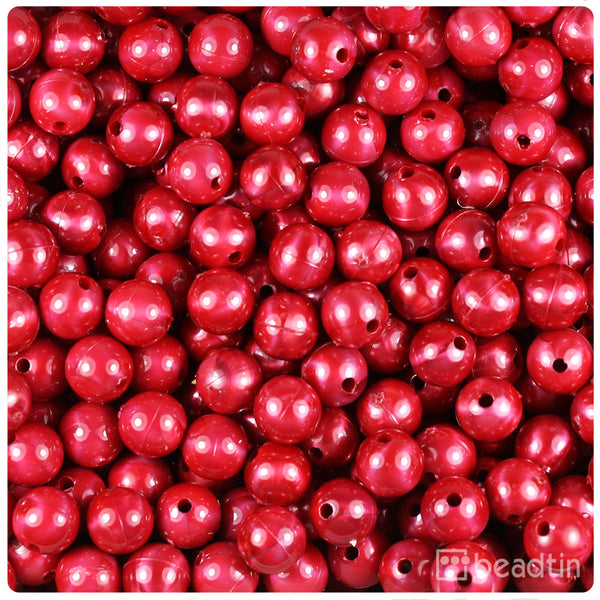 BeadTin Red Pearl 8mm Round Plastic Craft Beads (300pcs)