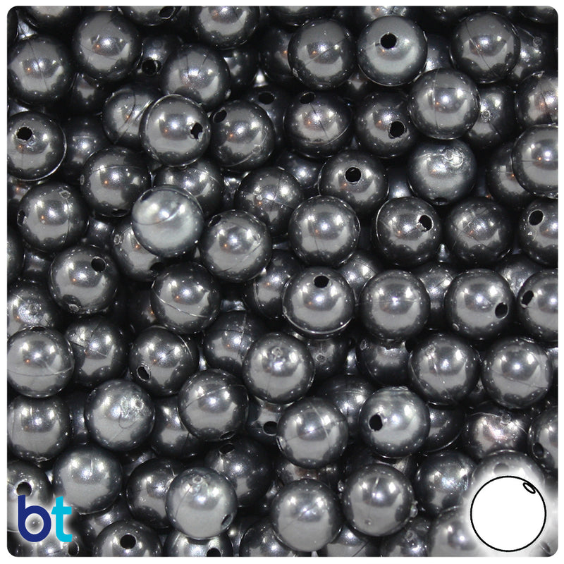 BeadTin Black Pearl 8mm Round Plastic Craft Beads (300pcs)