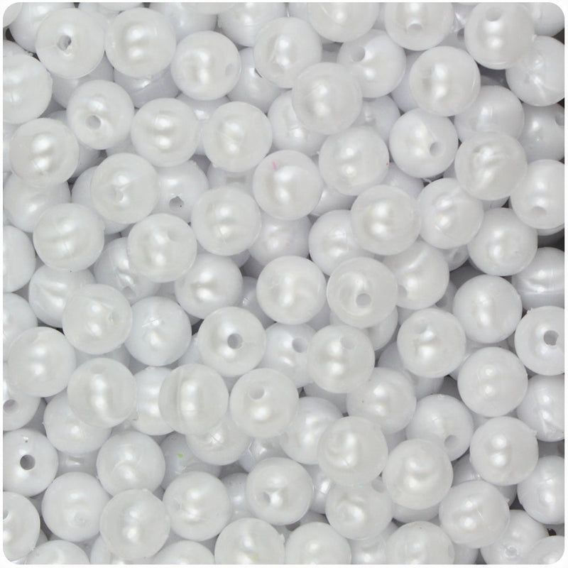 BeadTin White Pearl 8mm Round Plastic Craft Beads (300pcs)