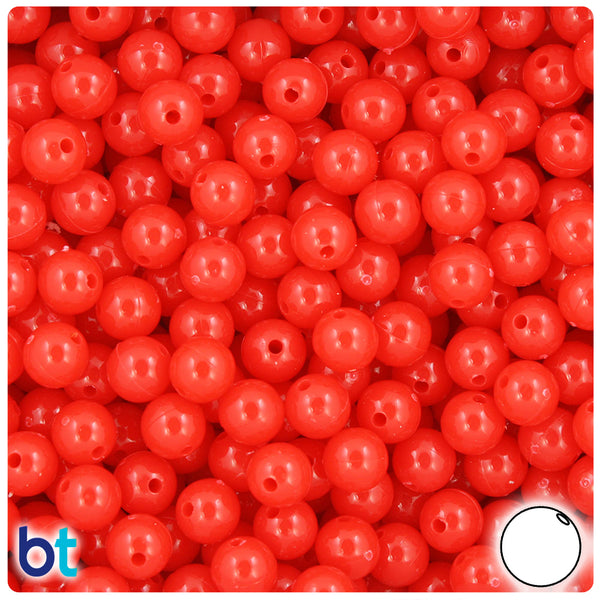 BeadTin Bright Red Opaque 8mm Round Plastic Craft Beads (300pcs)