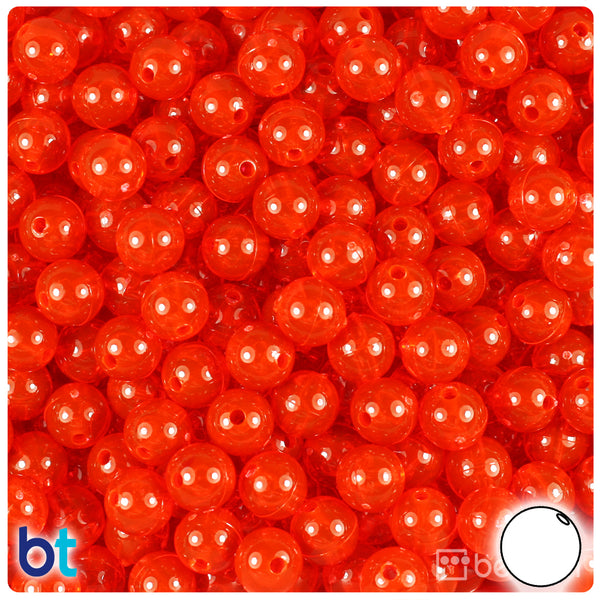 BeadTin Fire Red Transparent 8mm Round Plastic Craft Beads (300pcs)