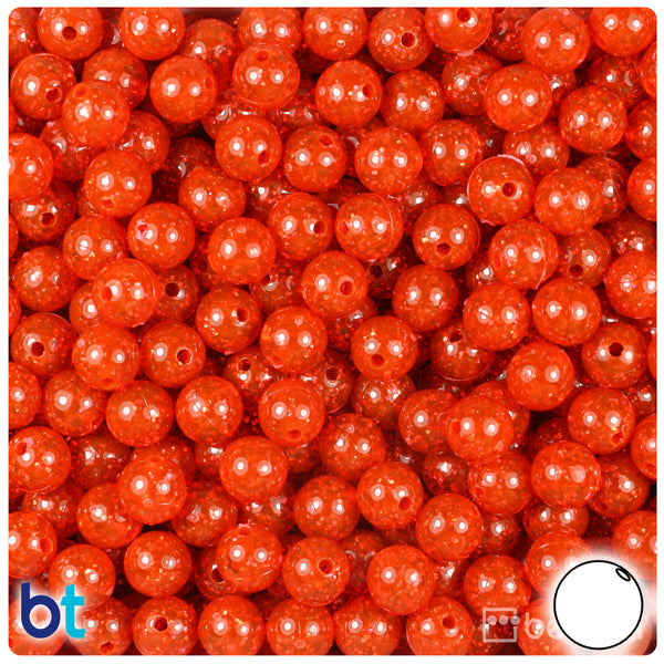 BeadTin Fire Red Gold Sparkle 8mm Round Plastic Craft Beads (300pcs)