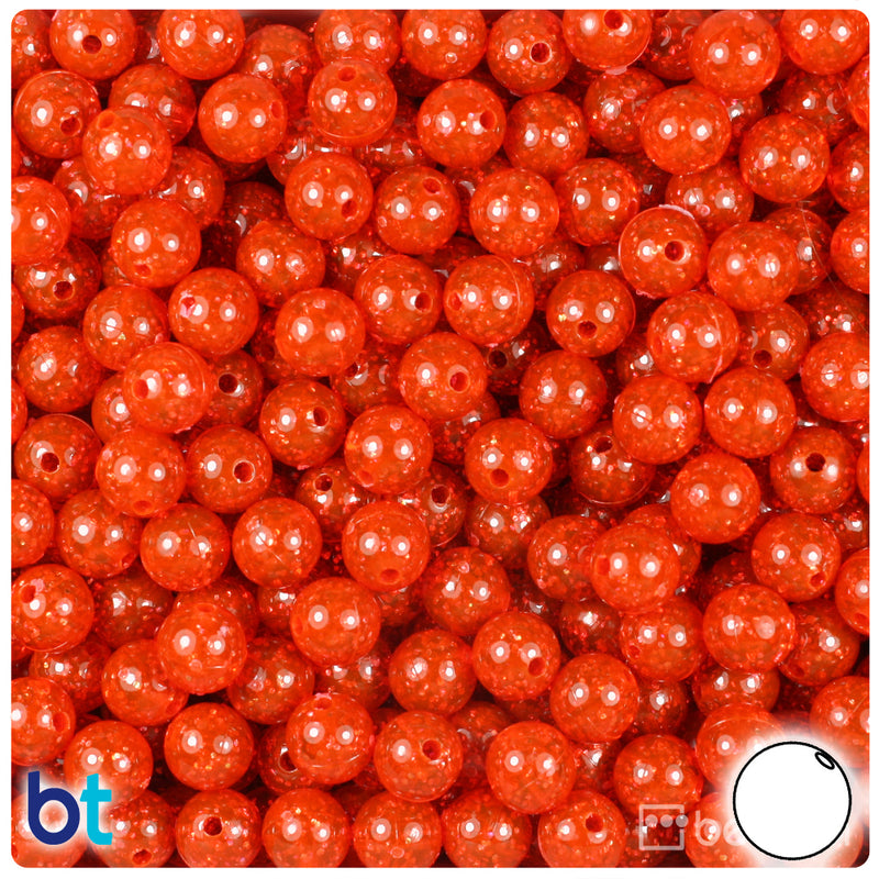 BeadTin Fire Red Gold Sparkle 8mm Round Plastic Craft Beads (300pcs)