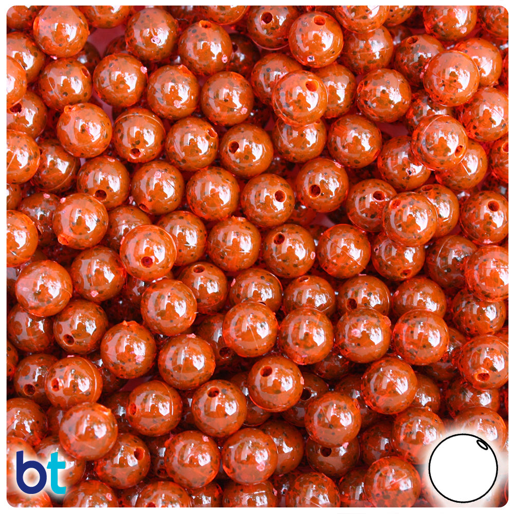 BeadTin Fire Red Black Sparkle 8mm Round Plastic Craft Beads (300pcs)