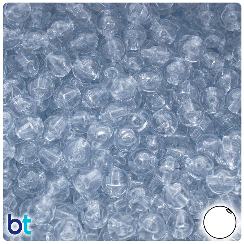 BeadTin Ice Blue Transparent 8mm Round Plastic Craft Beads (300pcs)