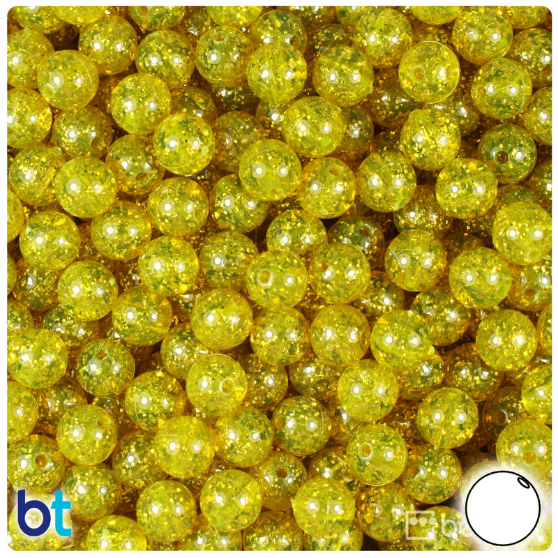 BeadTin Lure Yellow Gold Sparkle 8mm Round Plastic Craft Beads (300pcs)