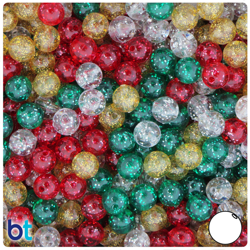 BeadTin Christmas Sparkle Mix 8mm Round Plastic Craft Beads (300pcs)