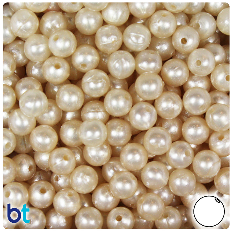 BeadTin Natural Pearl 8mm Round Plastic Craft Beads (300pcs)