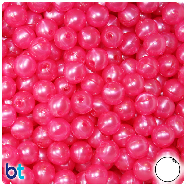 BeadTin Hot Pink Pearl 8mm Round Plastic Craft Beads (300pcs)