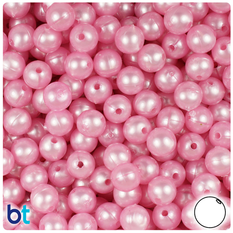 BeadTin Light Pink Pearl 8mm Round Plastic Craft Beads (300pcs)