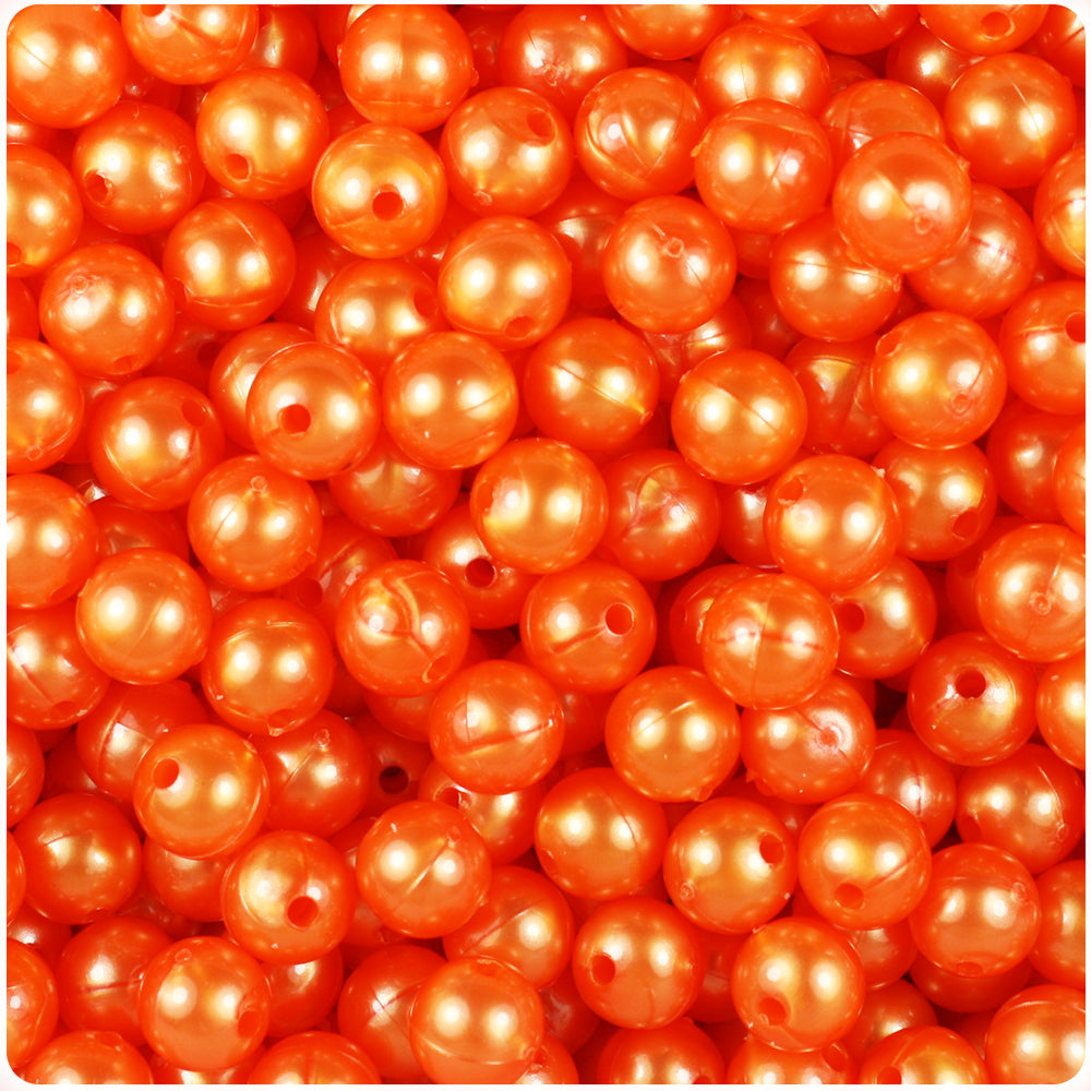 BeadTin Orange Pearl 8mm Round Plastic Craft Beads (300pcs)