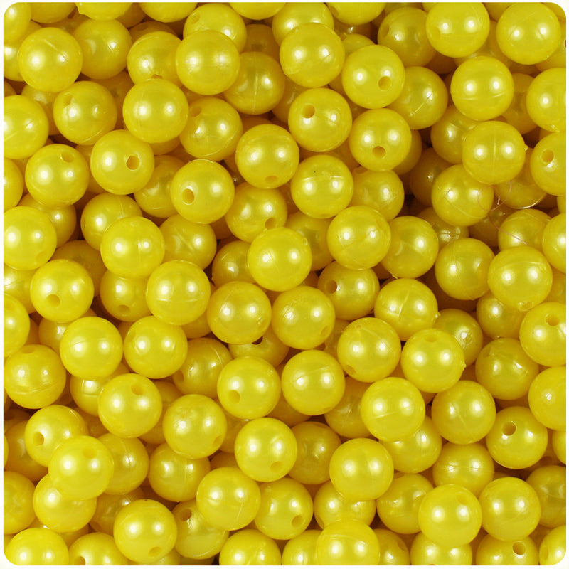 BeadTin Yellow Pearl 8mm Round Plastic Craft Beads (300pcs)