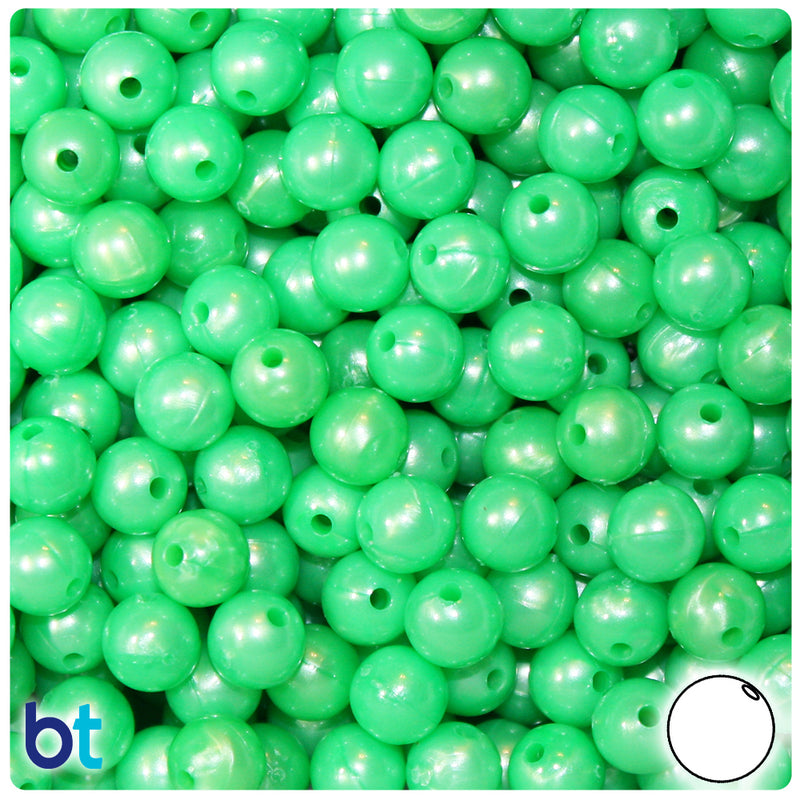 BeadTin Bright Green Pearl 8mm Round Plastic Craft Beads (300pcs)