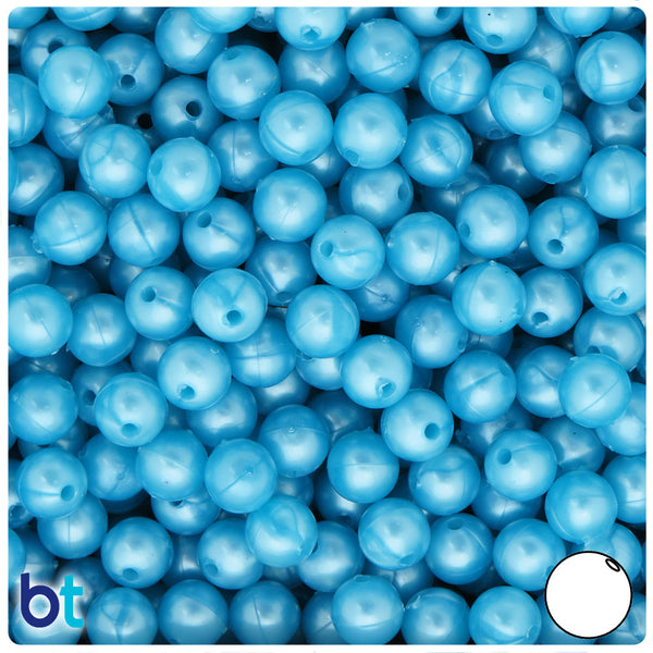 BeadTin Light Blue Pearl 8mm Round Plastic Craft Beads (300pcs)