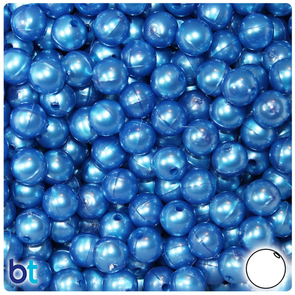 BeadTin Dark Blue Pearl 8mm Round Plastic Craft Beads (300pcs)