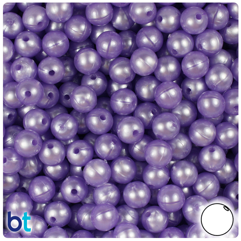 BeadTin Light Purple Pearl 8mm Round Plastic Craft Beads (300pcs)