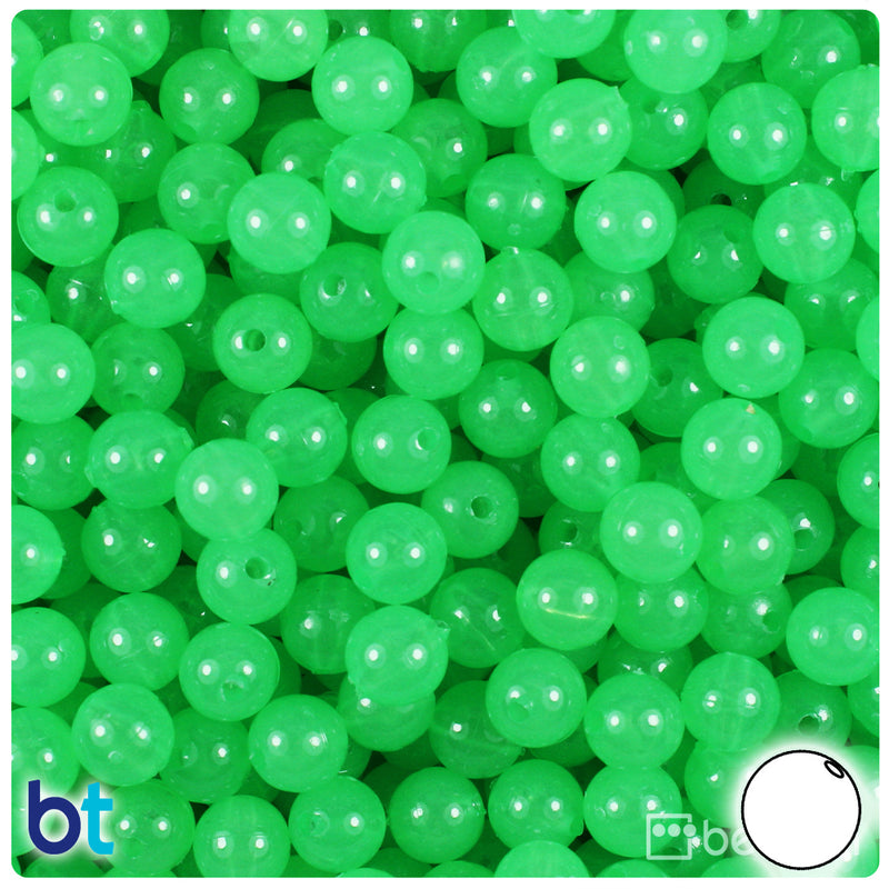 BeadTin Green Glow 8mm Round Plastic Craft Beads (300pcs)