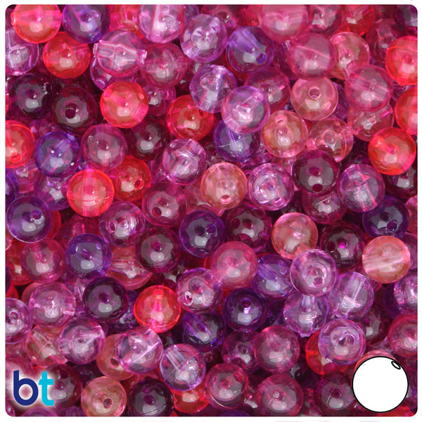 BeadTin Pink & Purple Transparent Mix 8mm Round Plastic Craft Beads (300pcs)