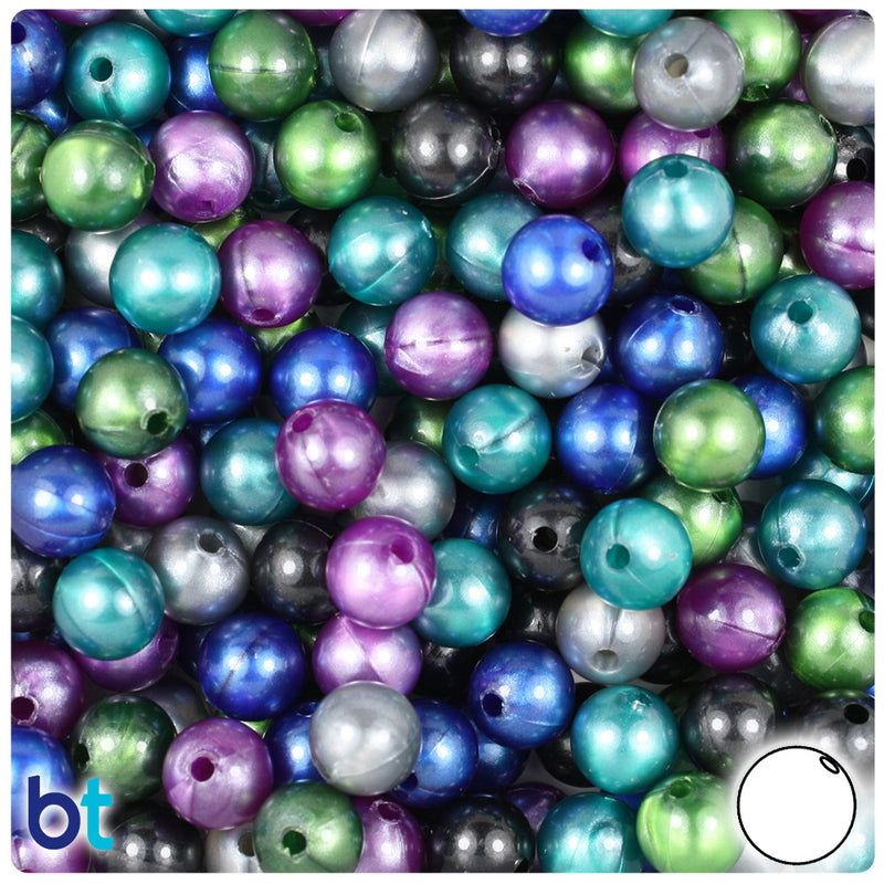 BeadTin Cool Black Pearl Mix 8mm Round Plastic Craft Beads (300pcs)