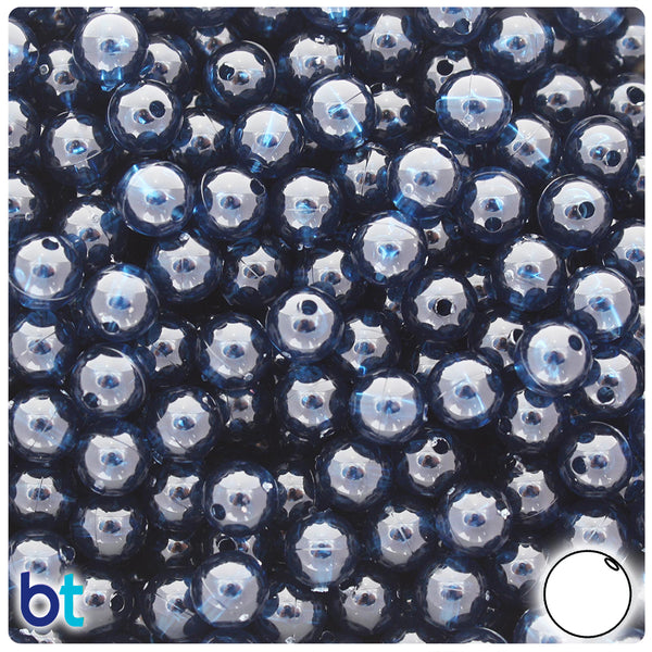 BeadTin Montana Blue Transparent 8mm Round Plastic Craft Beads (300pcs)