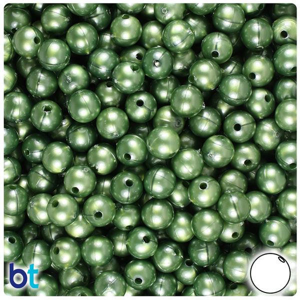 BeadTin Green Luster Pearl 8mm Round Plastic Craft Beads (300pcs)