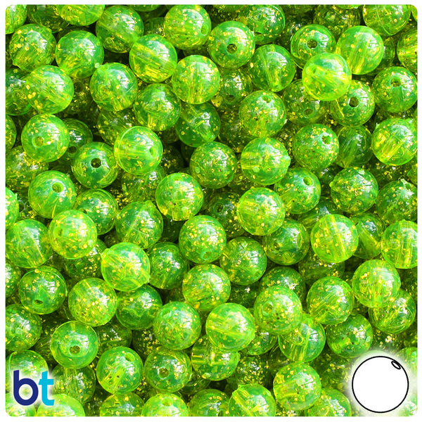 BeadTin Lime Roe Gold Sparkle 8mm Round Plastic Craft Beads (300pcs)